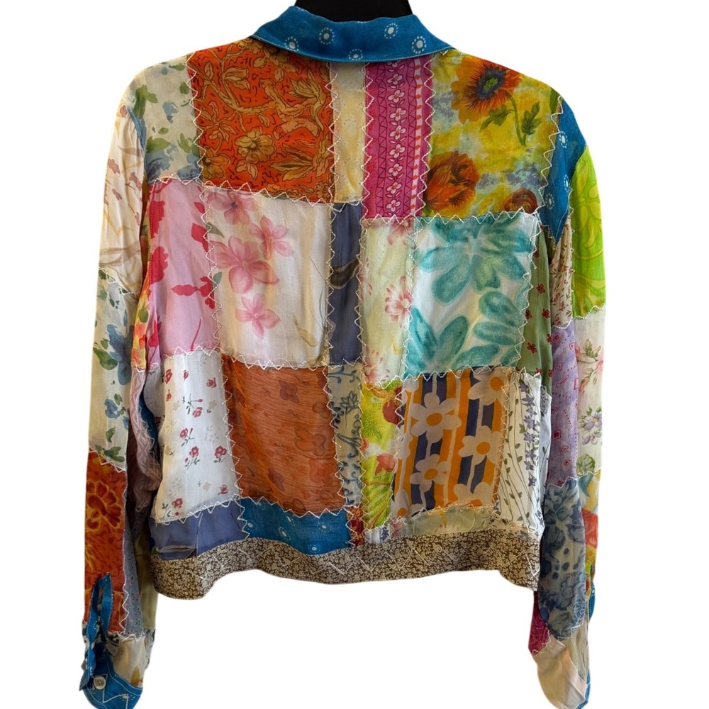 Sacred Threads Patchwork Button Up Shirt Women M/… - image 2